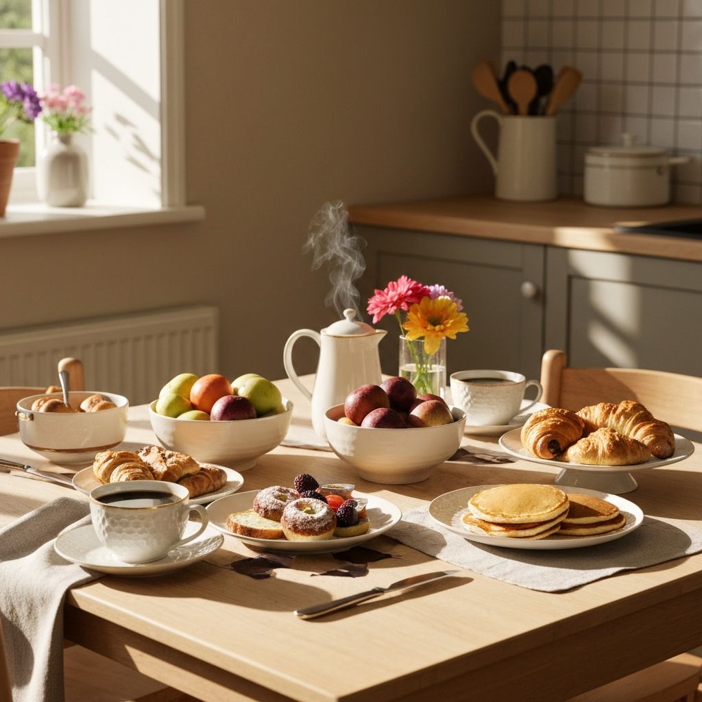 Frukostbord med olika alternativ